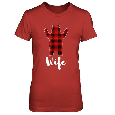 Red Wife Bear Buffalo Plaid Family Christmas Pajamas-T-Shirt & Sweatshirt-Women's T-Shirt-Red