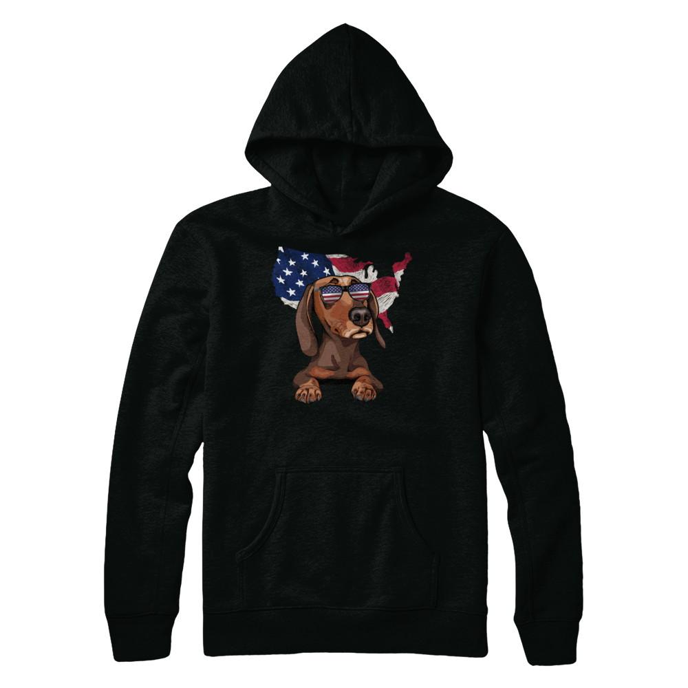 Funny Patriot Dachshund Dog 4Th Of July American Flag-T-Shirt & Hoodie-Pullover Hoodie-Black