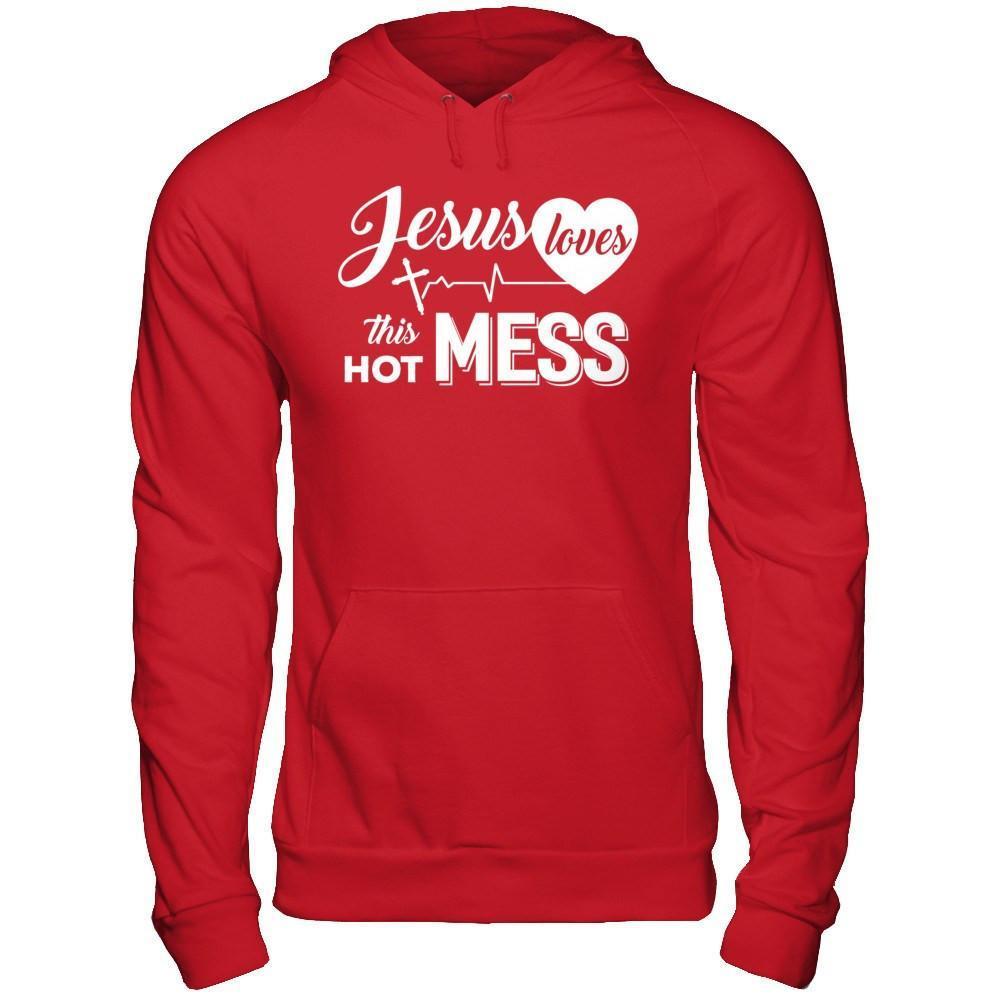 Jesus Loves This Hot Mess-T-Shirt & Hoodie-Pullover Hoodie-Red