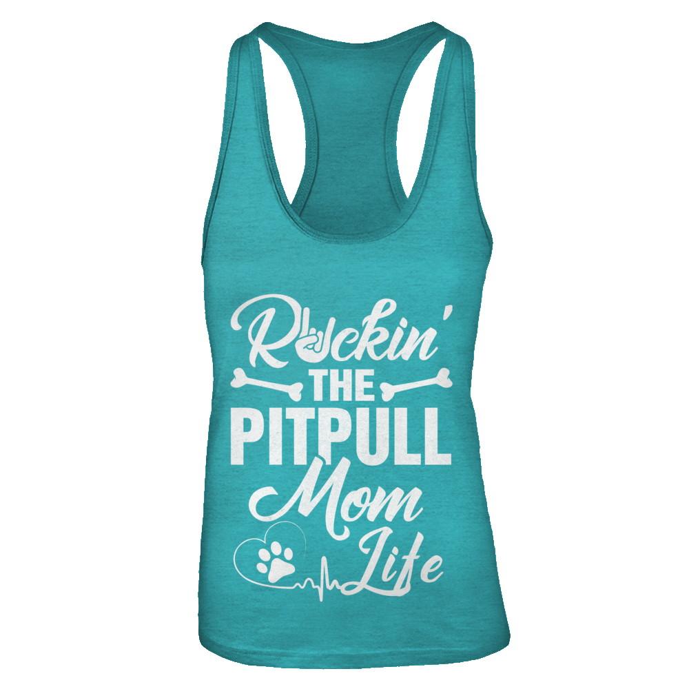 Rockin The Pit bull Mom Life-T-Shirt & Tank Top-Women's Ideal Racerback Tank-Tahiti Blue