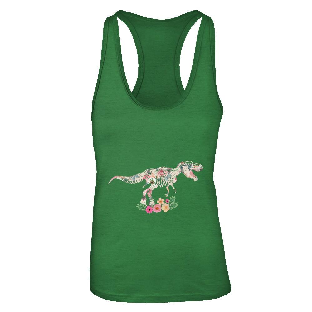 Funny Saurus Dinosaur T-Rex Flower-T-Shirt & Tank Top-Women's Ideal Racerback Tank-Kelly Green
