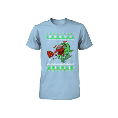 Santa Riding Dinosaur T-Rex Ugly Christmas Sweater Youth-Youth Shirt-Toddler T-Shirt-Light Blue