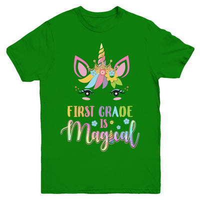 First Grade Is Magical Unicorn Back To School 1st Grade Youth-Youth Shirt-Youth T-Shirt-Irish Green