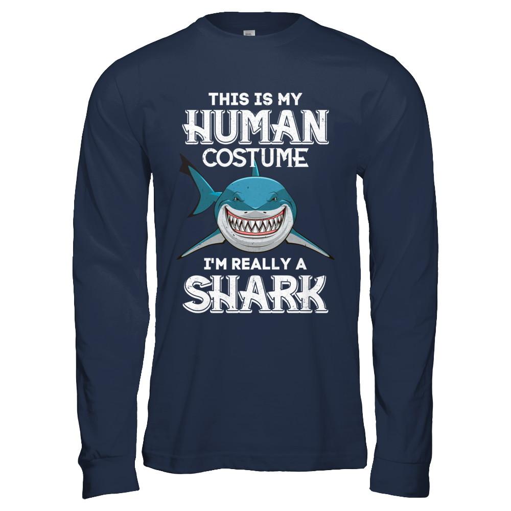 This Is My Human Costume I'm Really A Shark Halloween-T-Shirt & Hoodie-Long Sleeve T-Shirt-Navy