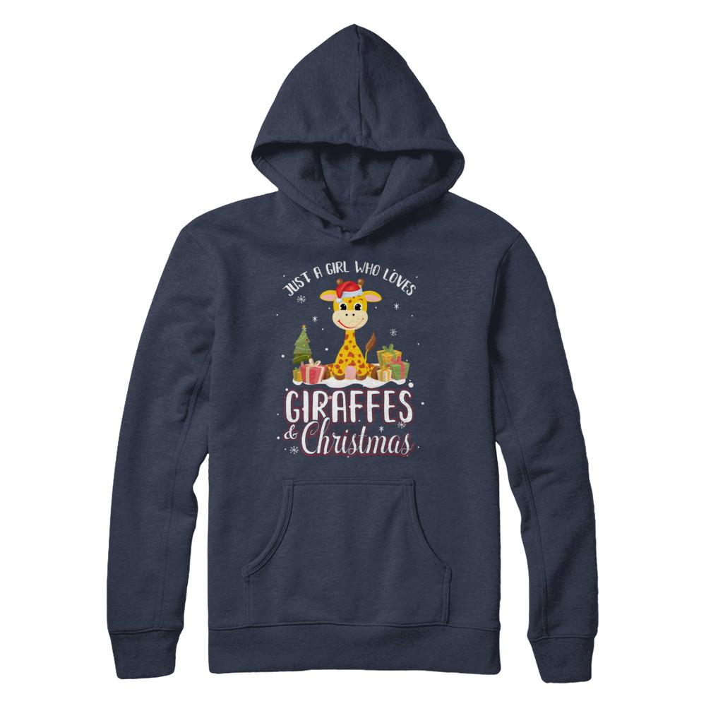 Just A Girl Who Loves Giraffes And Christmas-T-Shirt & Sweatshirt-Pullover Hoodie-Navy
