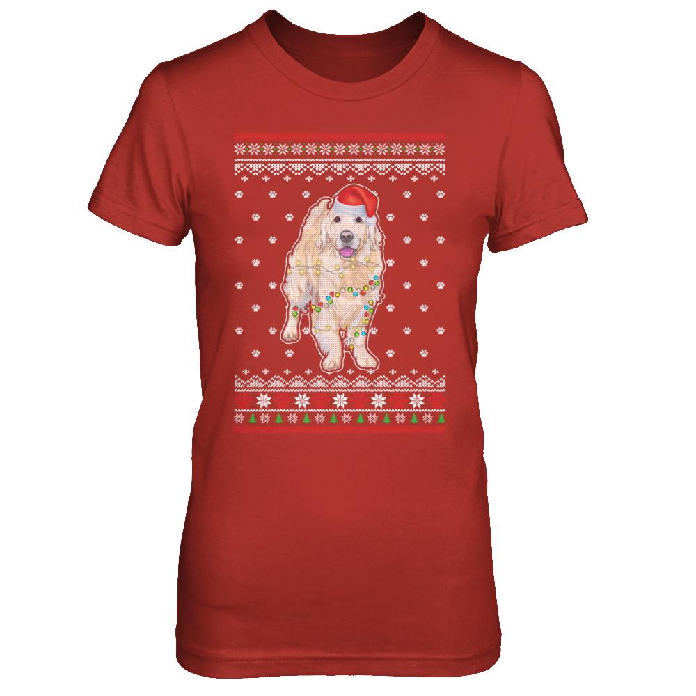 Golden Retriever Christmas Ugly Sweater Lights Dog Xmas Gift-T-Shirt & Sweatshirt-Women's T-Shirt-Red