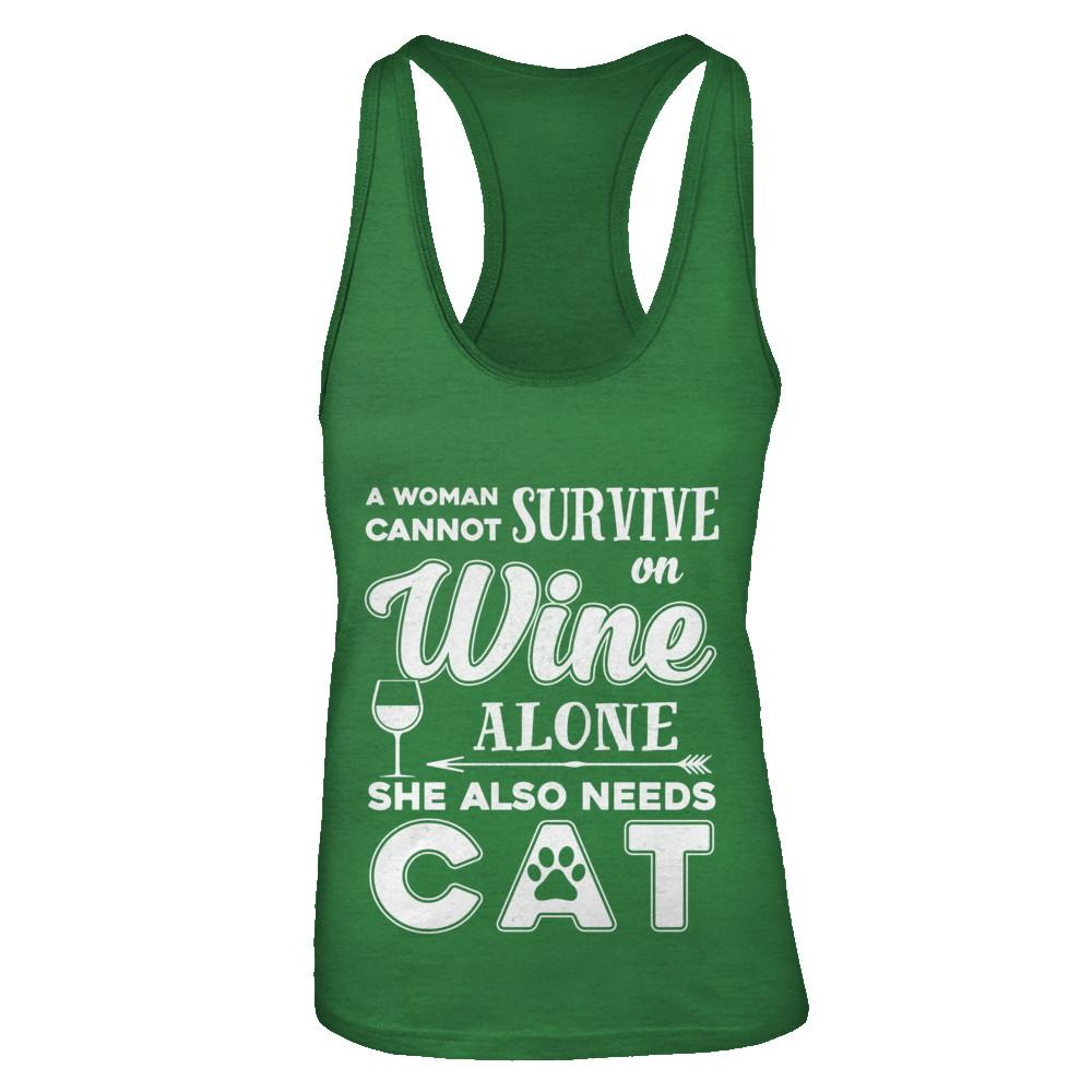 A Woman Cannot Survive On Wine Alone Need Dog-T-Shirt & Tank Top-Women's Ideal Racerback Tank-Kelly Green