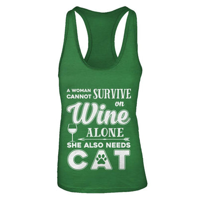 A Woman Cannot Survive On Wine Alone Need Dog-T-Shirt & Tank Top-Women's Ideal Racerback Tank-Kelly Green