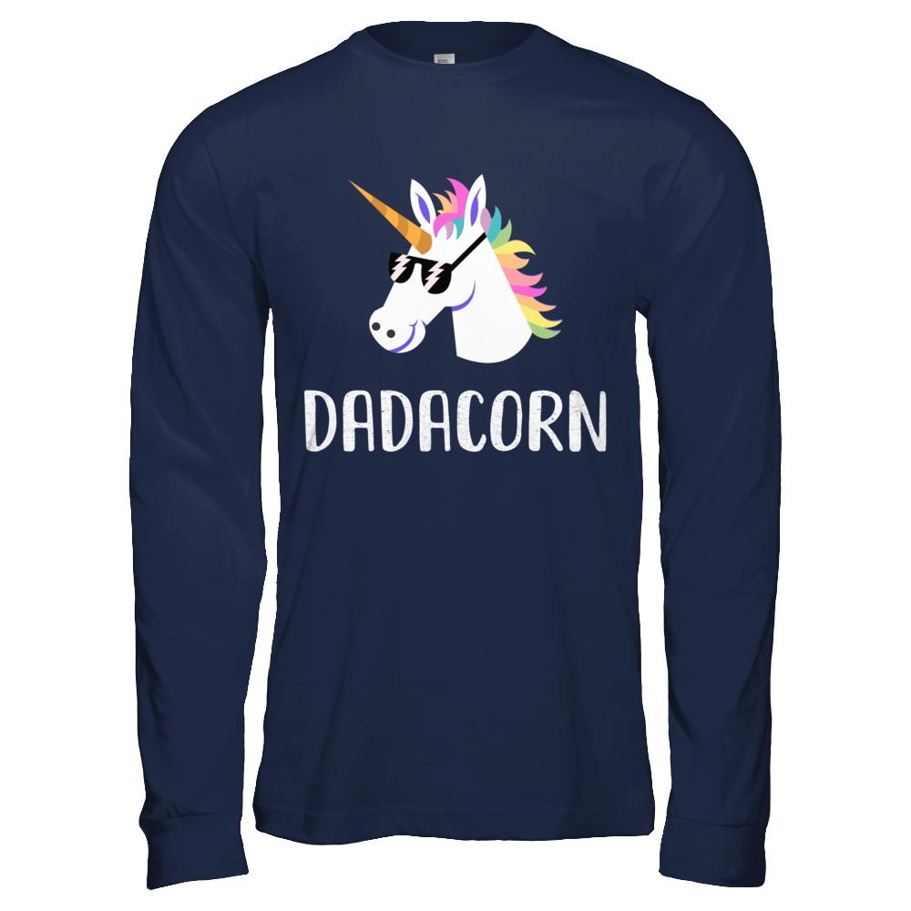 Unicorn Dad And Baby Dadacorn Daddy Fathers Day Gift-T-Shirt & Hoodie-Long Sleeve T-Shirt-Navy