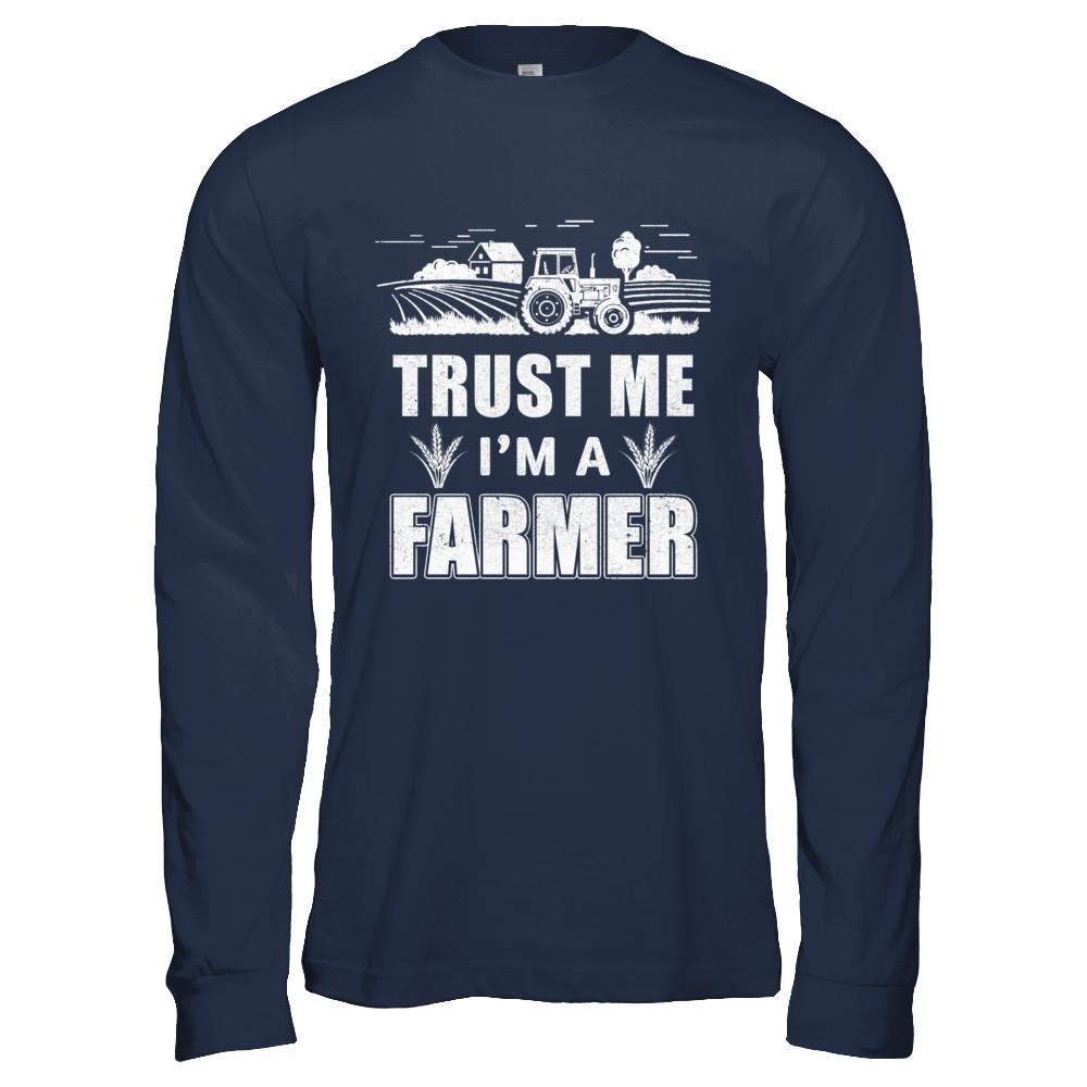 Trust Me I'm A Farmer Funny Farming-T-Shirt & Hoodie-Long Sleeve T-Shirt-Navy