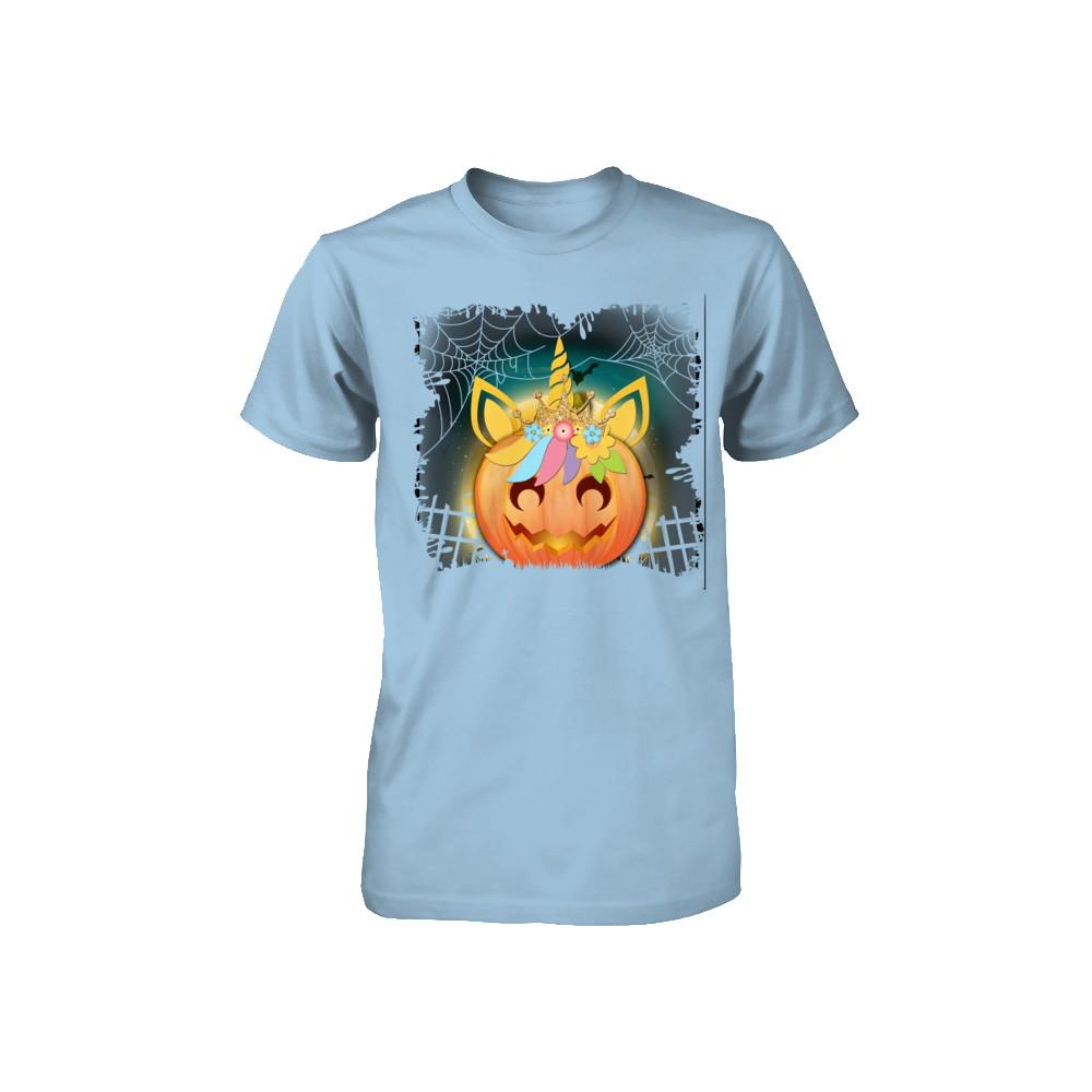 Kids Girls Unicorn Pumpkin Queen Halloween Youth-Youth Shirt-Toddler T-Shirt-Light Blue