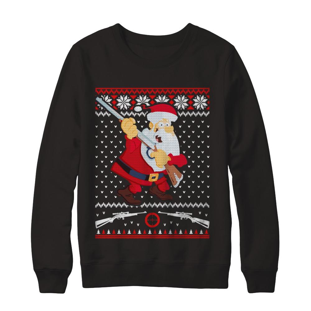 Santa Gun Hunting Ugly Christmas Sweater Funny-T-Shirt & Sweatshirt-Crewneck Sweatshirt-Black