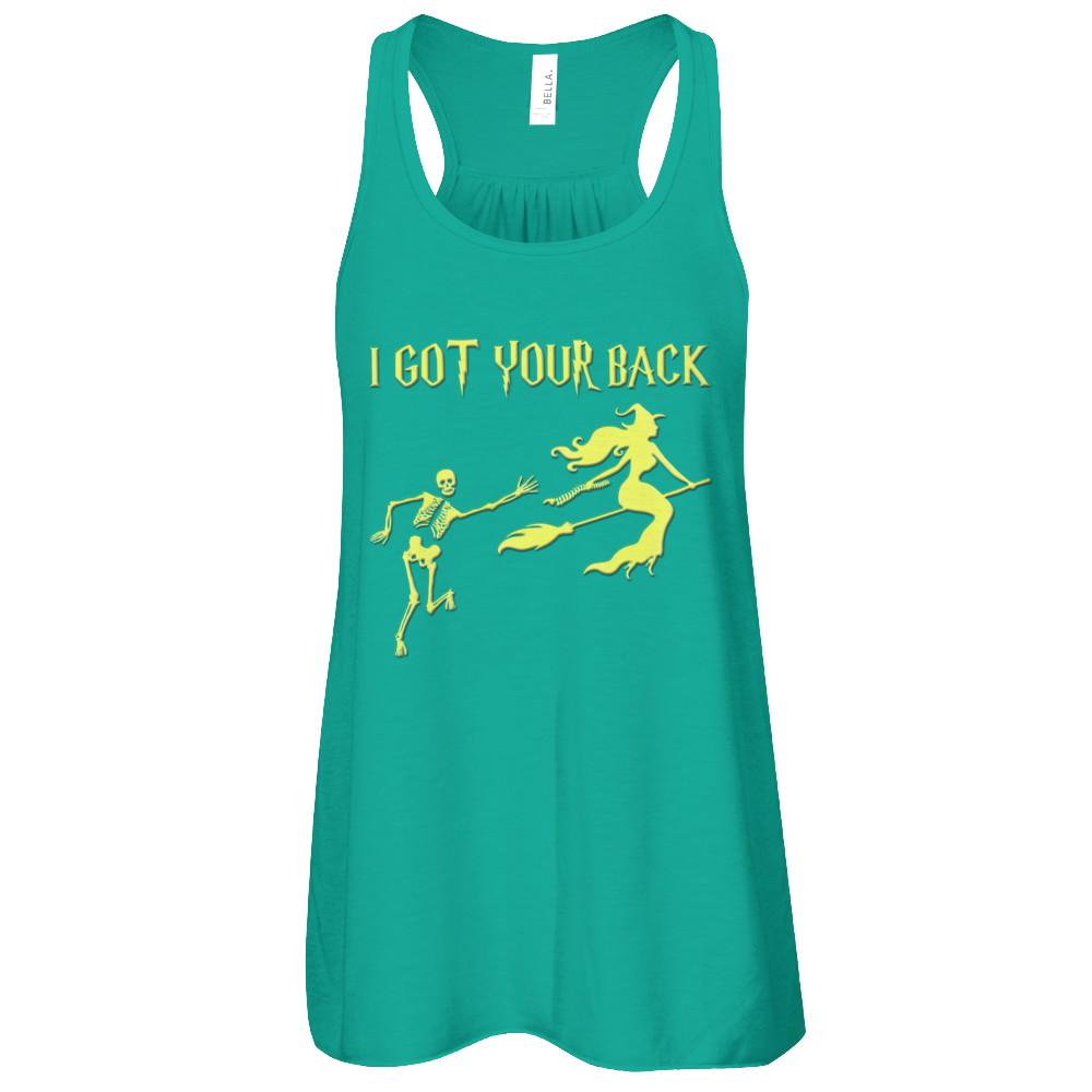 Funny Witch Skeleton Halloween I Got Your Back-T-Shirt & Tank Top-Women's Flowy Racerback Tank-Kelly