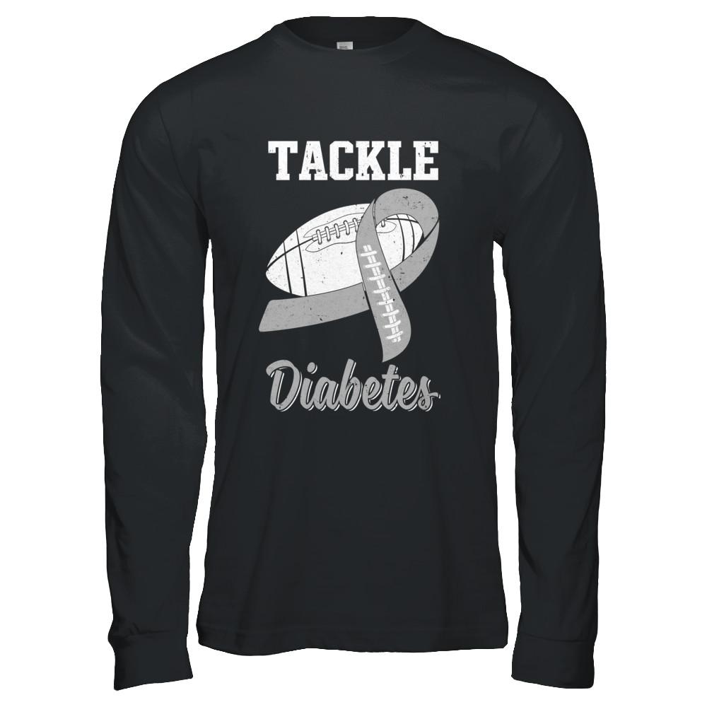Football Survivor Tackle Gray Diabetes Awareness-T-Shirt & Hoodie-Long Sleeve T-Shirt-Black