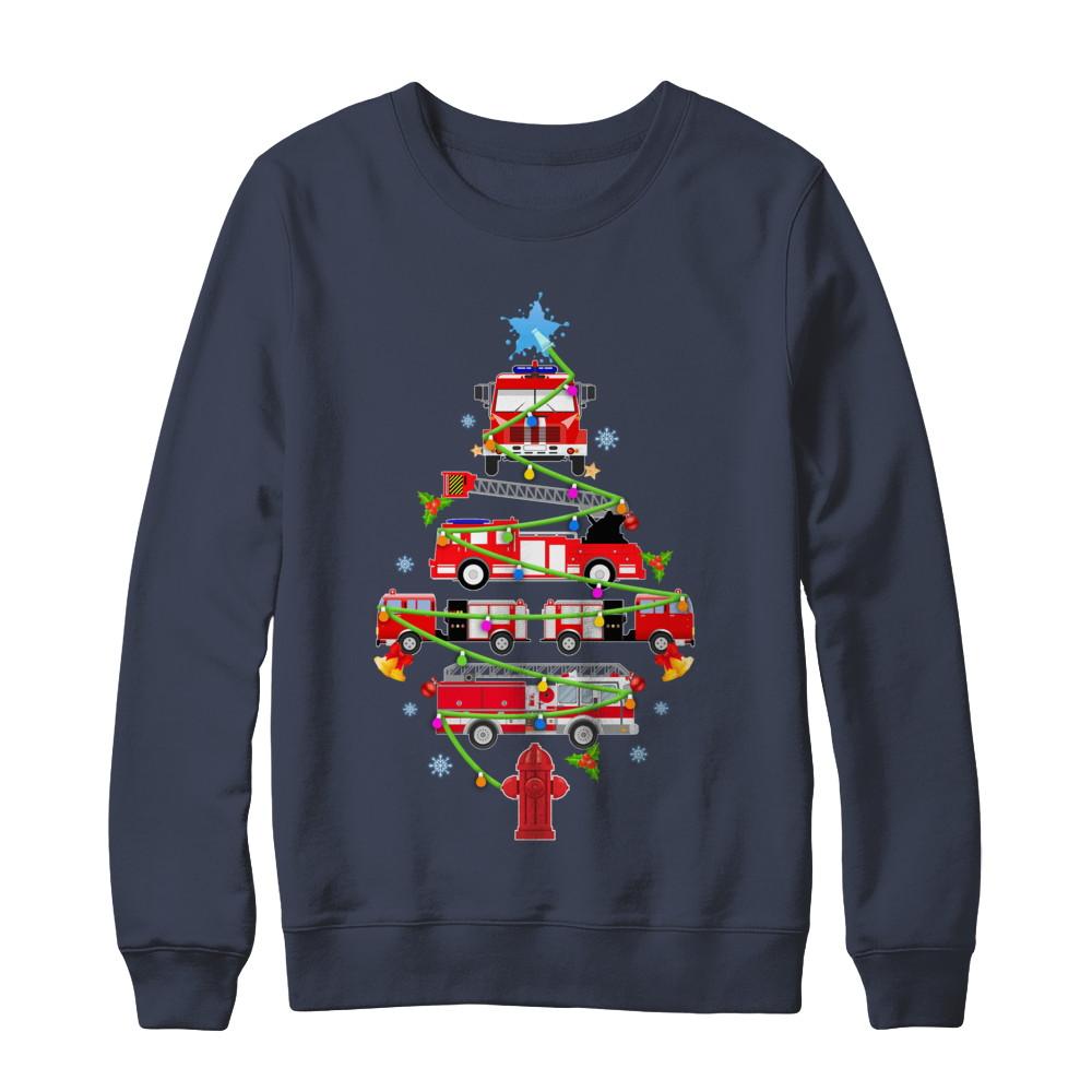 Firefighter Truck Christmas Tree Ornament Decor Gift-T-Shirt & Sweatshirt-Crewneck Sweatshirt-Navy