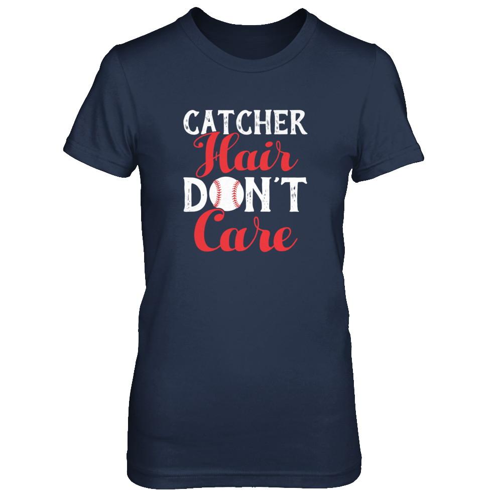 Catcher Hair Don't Care Baseball-T-Shirt & Tank Top-Women's T-Shirt-Navy