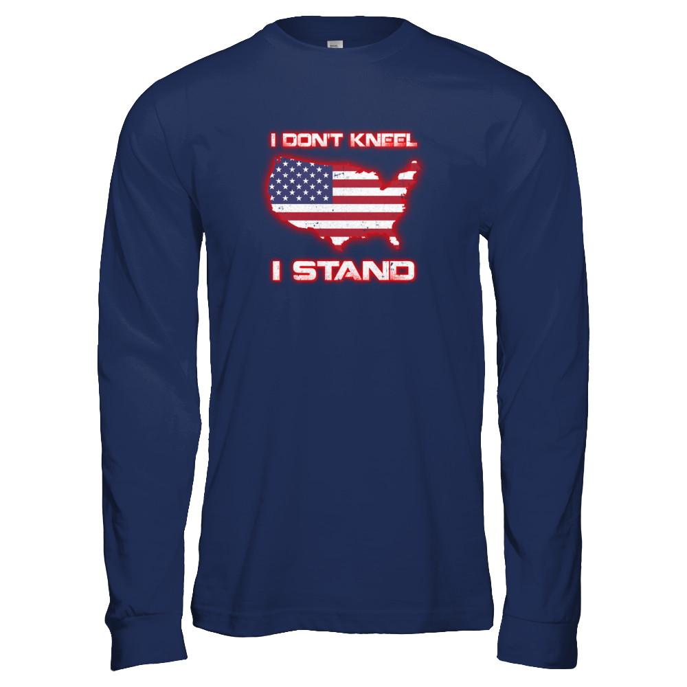 I Don't Kneel I Stand Us American Flag-T-Shirt & Tank Top-Long Sleeve T-Shirt-Navy