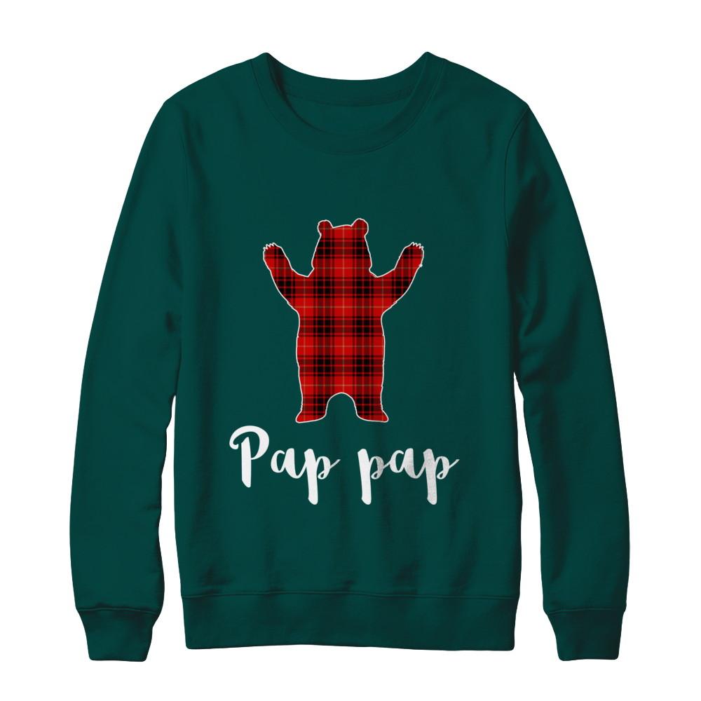 Red Pap Pap Bear Buffalo Plaid Family Christmas Pajamas-T-Shirt & Sweatshirt-Crewneck Sweatshirt-Deep Forest