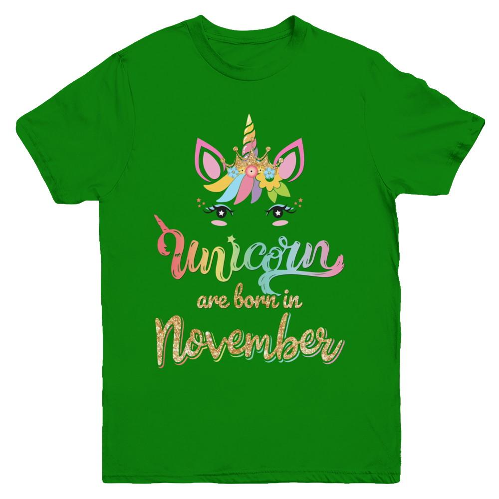 Cute Unicorns Are Born In November Birthday Gift Youth-Youth Shirt-Youth T-Shirt-Irish Green