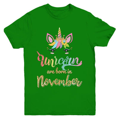 Cute Unicorns Are Born In November Birthday Gift Youth-Youth Shirt-Youth T-Shirt-Irish Green