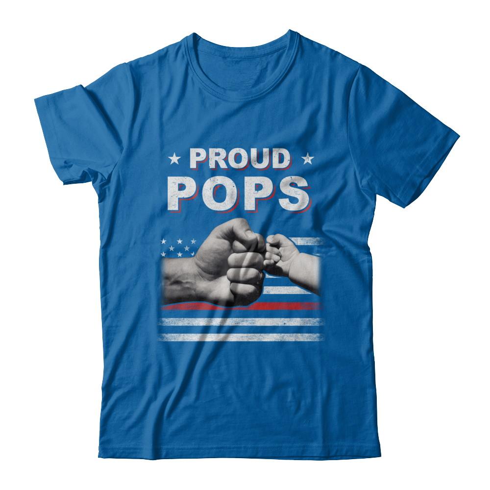 Proud Pops Fireman Firefighter Thin Red Line Flag Fathers Day-T-Shirt & Hoodie-Classic T-Shirt-Royal