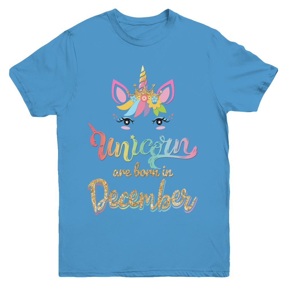 Cute Unicorns Are Born In December Birthday Gift Youth-Youth Shirt-Youth T-Shirt-Carolina Blue