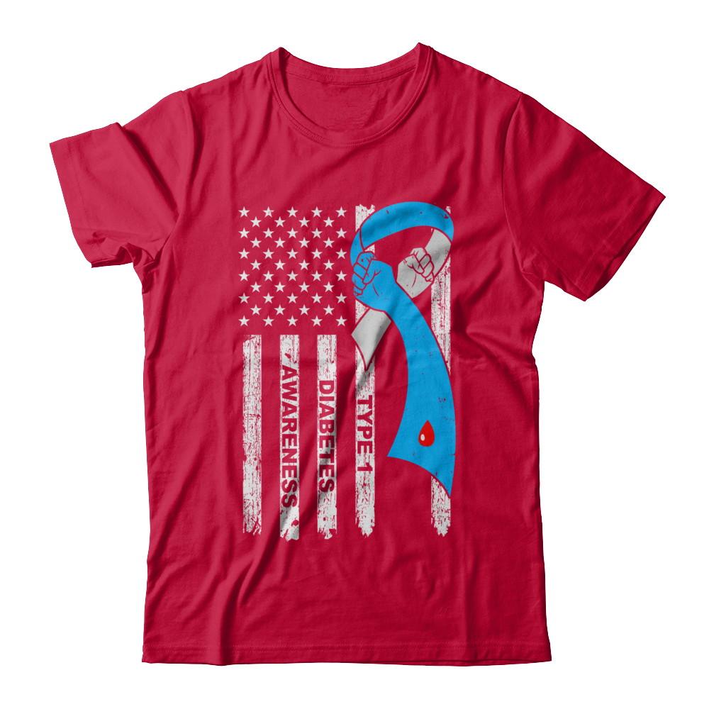 Type 1 Diabetes Awareness Support T1D Flag Ribbon-T-Shirt & Hoodie-Classic T-Shirt-Red