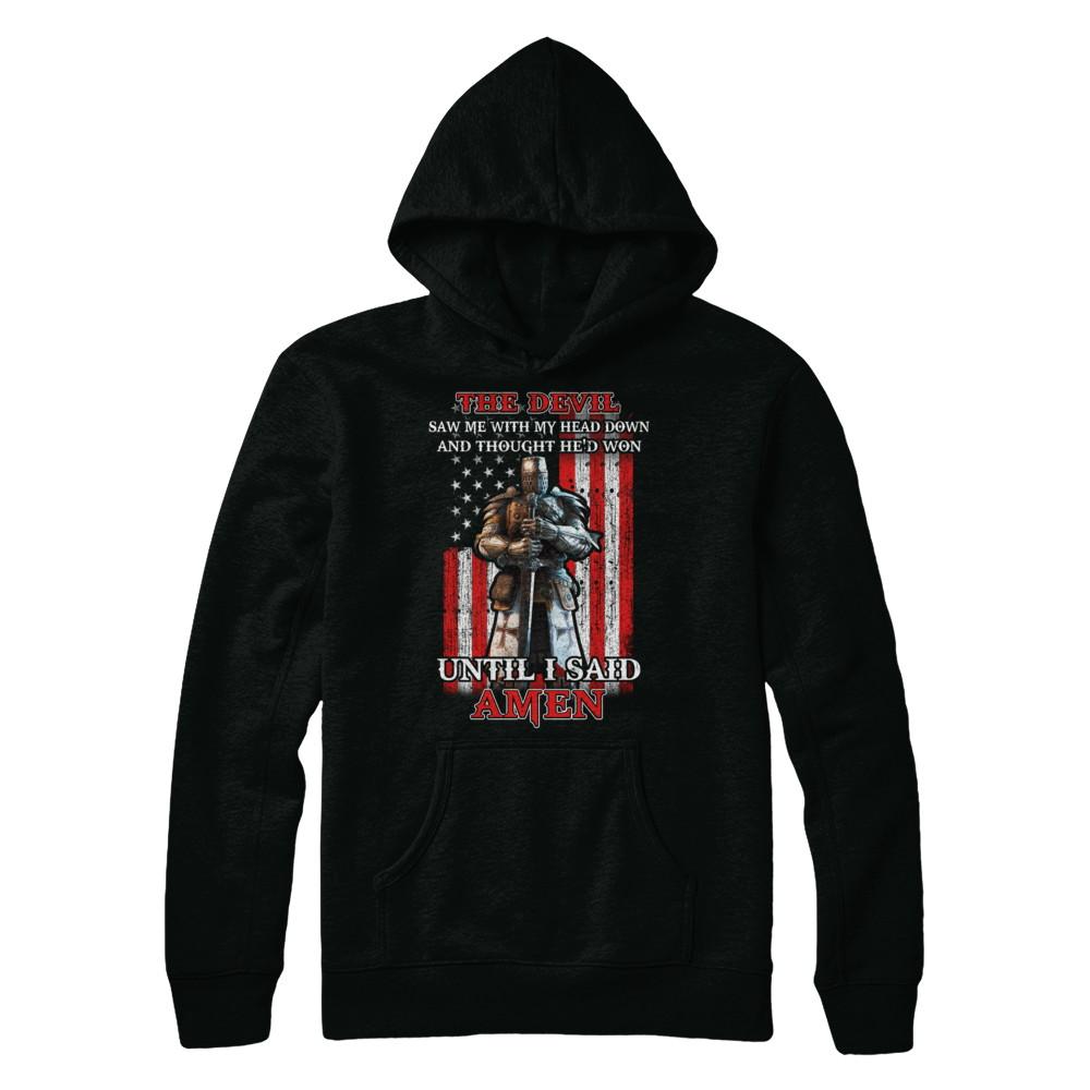 Knight American The Devil Saw Me With My Head Down Veteran-T-Shirt & Hoodie-Hanes - Heavyweight Pullover Hoodie-Black