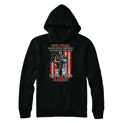 Knight American The Devil Saw Me With My Head Down Veteran-T-Shirt & Hoodie-Hanes - Heavyweight Pullover Hoodie-Black