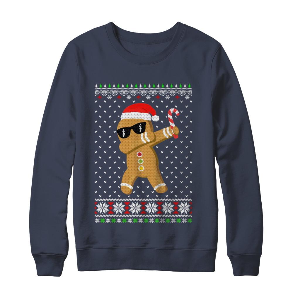 Dabbing Gingerbread Man Ugly Christmas Sweater-T-Shirt & Sweatshirt-Crewneck Sweatshirt-Navy