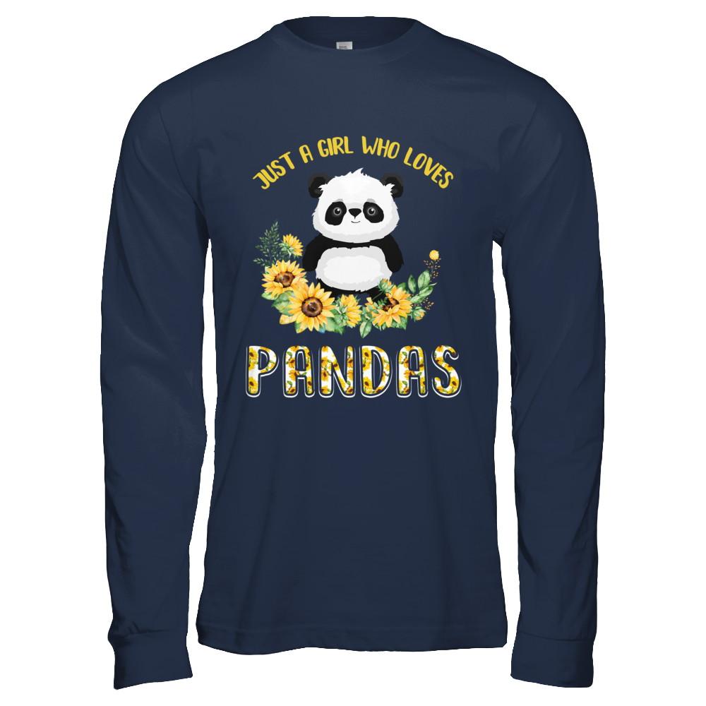 Just A Girl Who Loves Pandas And Sunflowers-T-Shirt & Hoodie-Long Sleeve T-Shirt-Navy