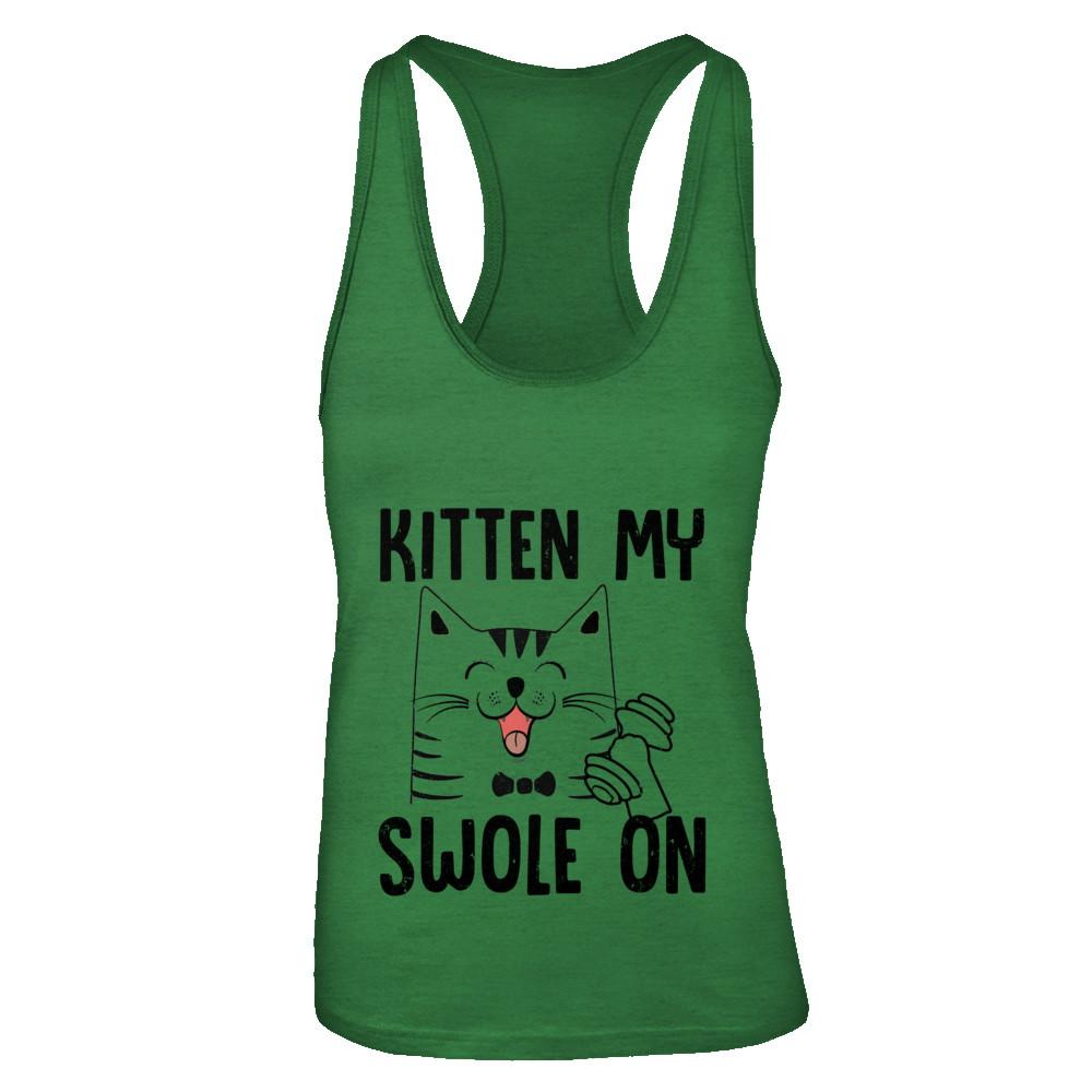 Kitten My Swole On Cat Fitness Gym-T-Shirt & Tank Top-Women's Ideal Racerback Tank-Kelly Green