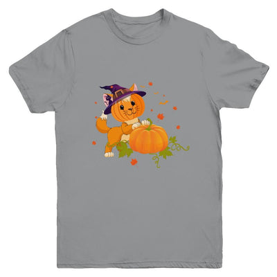 Funny Halloween Cat Pumpkin Costume Youth-Youth Shirt-Youth T-Shirt-Sport Grey
