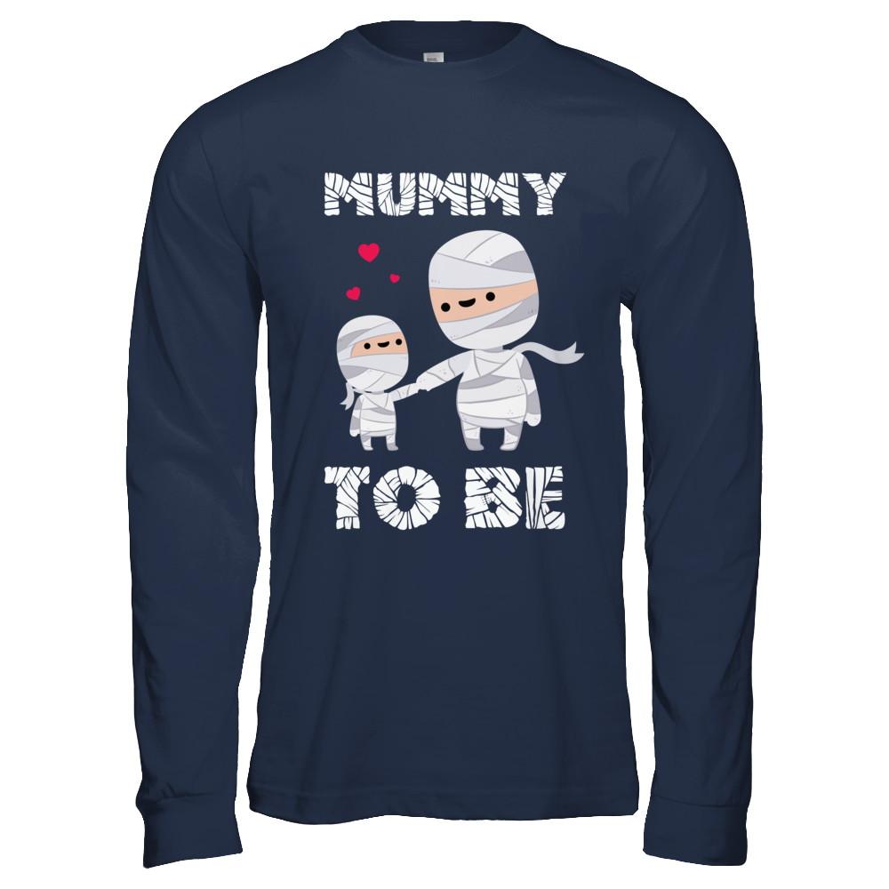Cute Funny Mummy To Be Pregnant Mom Halloween-T-Shirt & Hoodie-Long Sleeve T-Shirt-Navy