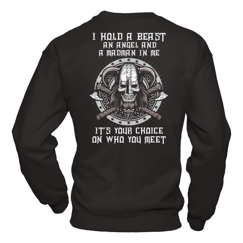 Viking I Hold A Beast An Angel And A Madman In Me-T-Shirt & Hoodie-Crewneck Sweatshirt-Black