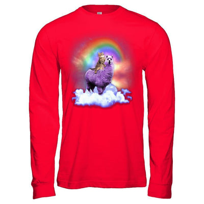 Rainbow Llama Cat-T-Shirt & Hoodie-Long Sleeve T-Shirt-Red