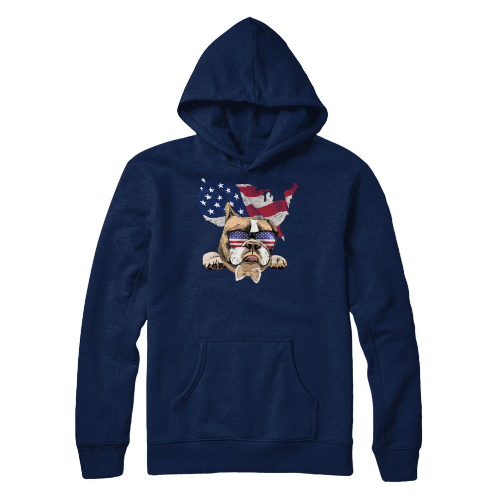 Funny Patriot Bulldog Dog 4Th Of July American Flag-T-Shirt & Hoodie-Pullover Hoodie-Navy
