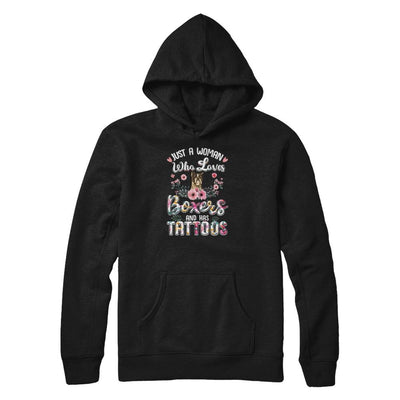 Just A Woman Who Loves Boxers And Has Tattoos-T-Shirt & Tank Top-Pullover Hoodie-Black
