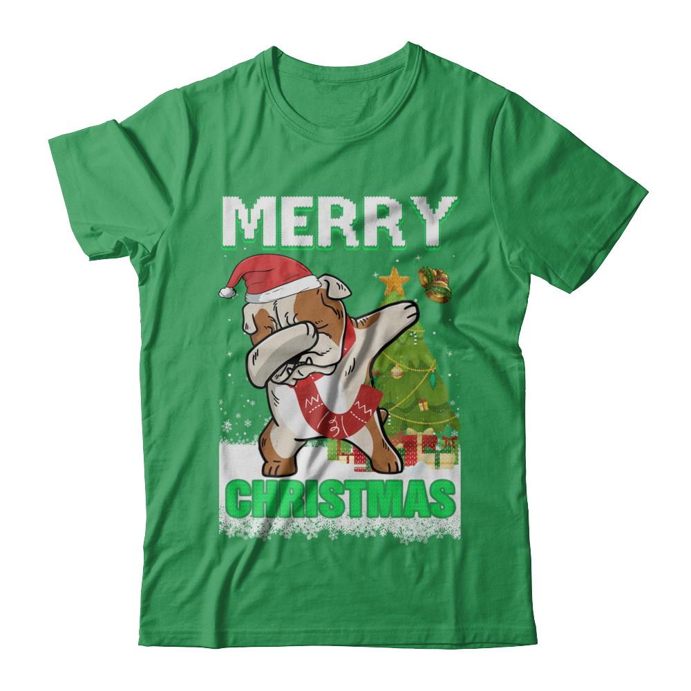 Cute Bulldog Claus Merry Christmas Ugly Sweater-T-Shirt & Sweatshirt-Premium T-Shirt-Kelly Green