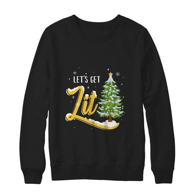 Let's Get Lit Funny Christmas Tree Drinking Beer-T-Shirt & Sweatshirt-Crewneck Sweatshirt-Black
