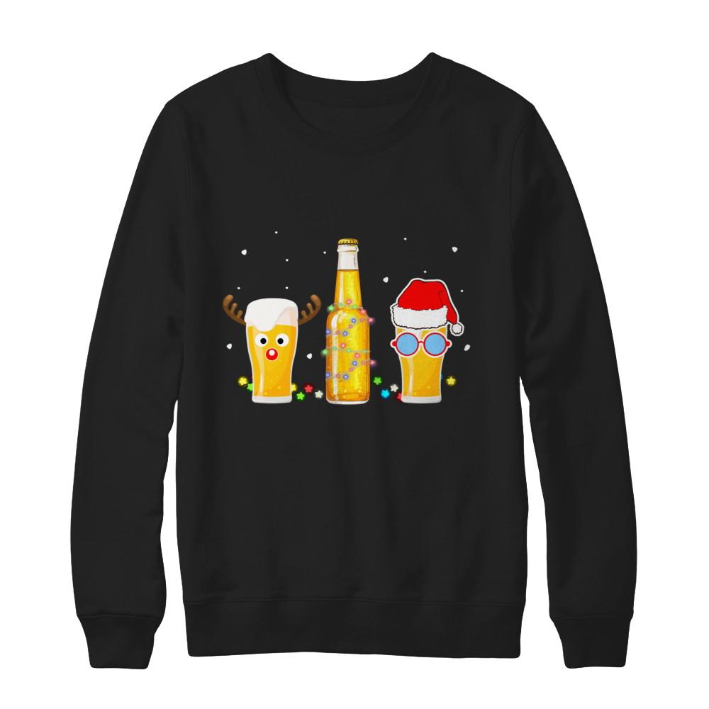 Xmas Merry Christmas Drinking Beer Gift-T-Shirt & Sweatshirt-Crewneck Sweatshirt-Black