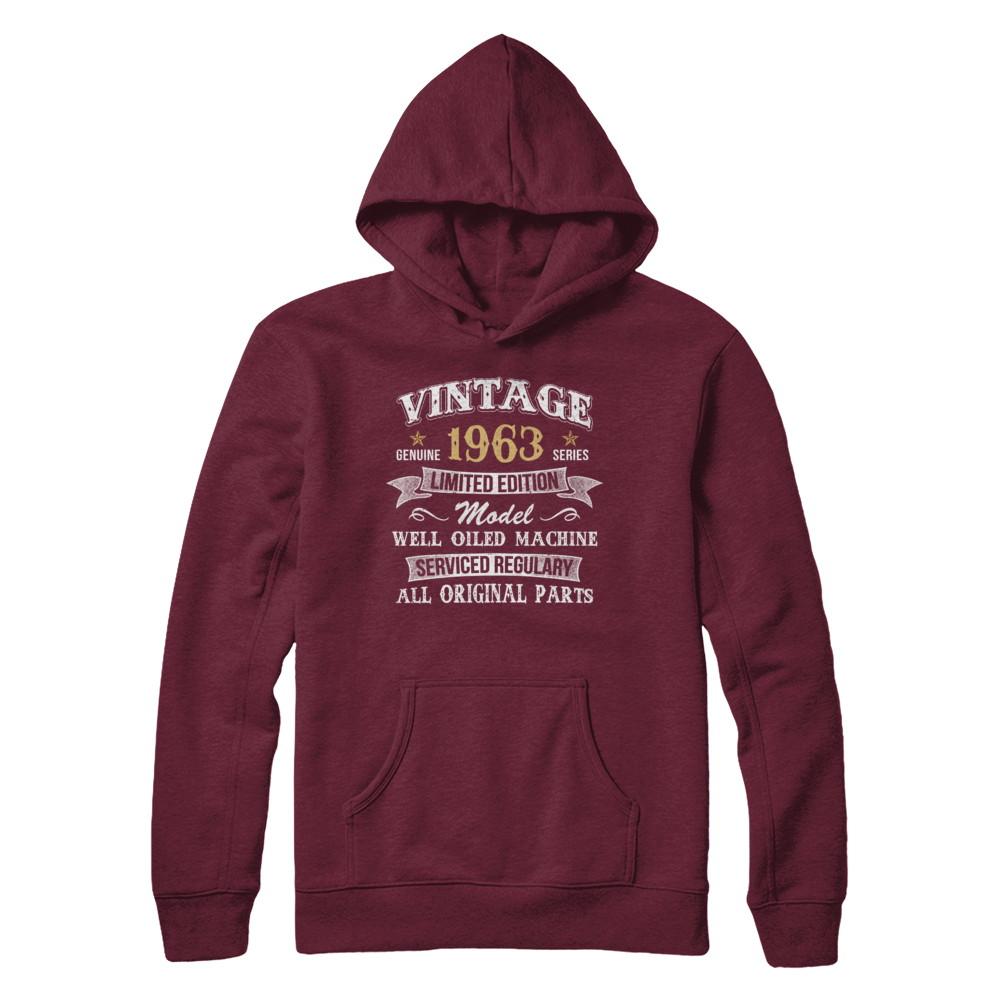 Vintage 58th Birthday Funny 1963 All Original Parts-T-Shirt & Hoodie-Pullover Hoodie-Maroon