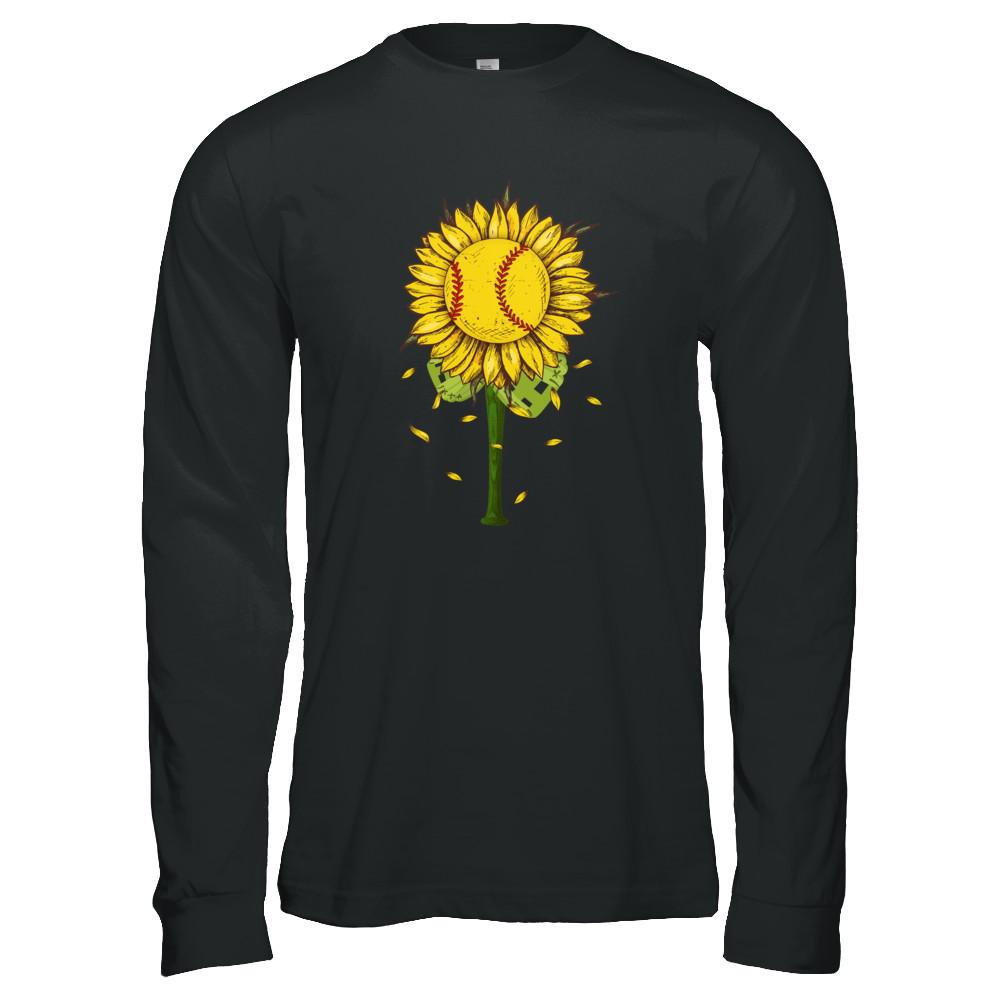 Sunflower Softball Mom Daughter Lover Gift-T-Shirt & Tank Top-Long Sleeve T-Shirt-Black