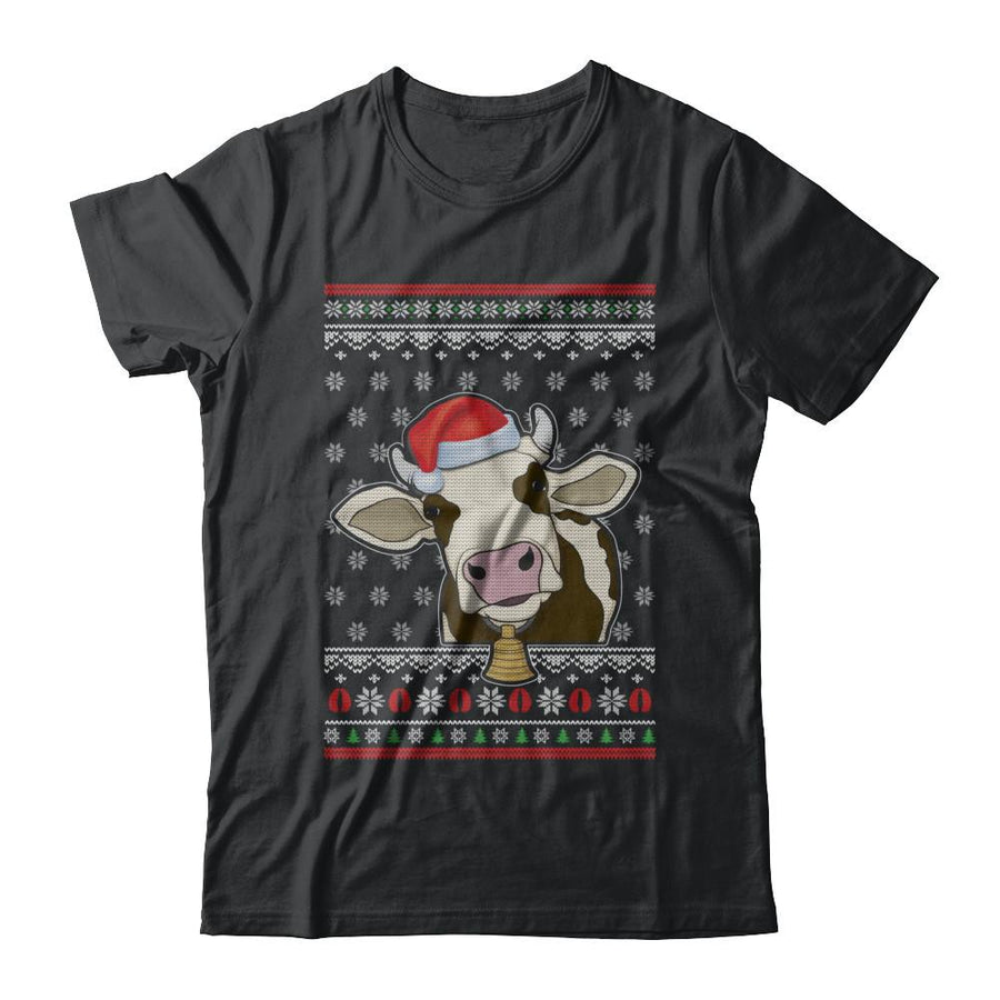 Pajamas Cow With Santa Hat Ugly Christmas Sweater-T-Shirt & Sweatshirt-Classic T-Shirt-Black
