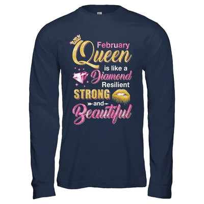 February Girls Queen Is Diamond Strong Beautiful-T-Shirt & Hoodie-Long Sleeve T-Shirt-Navy