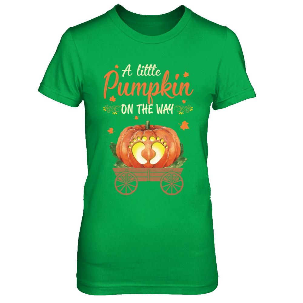 Funny Little Pumpkin On The Way Pregnant Halloween-T-Shirt & Hoodie-Women's T-Shirt-Irish Green