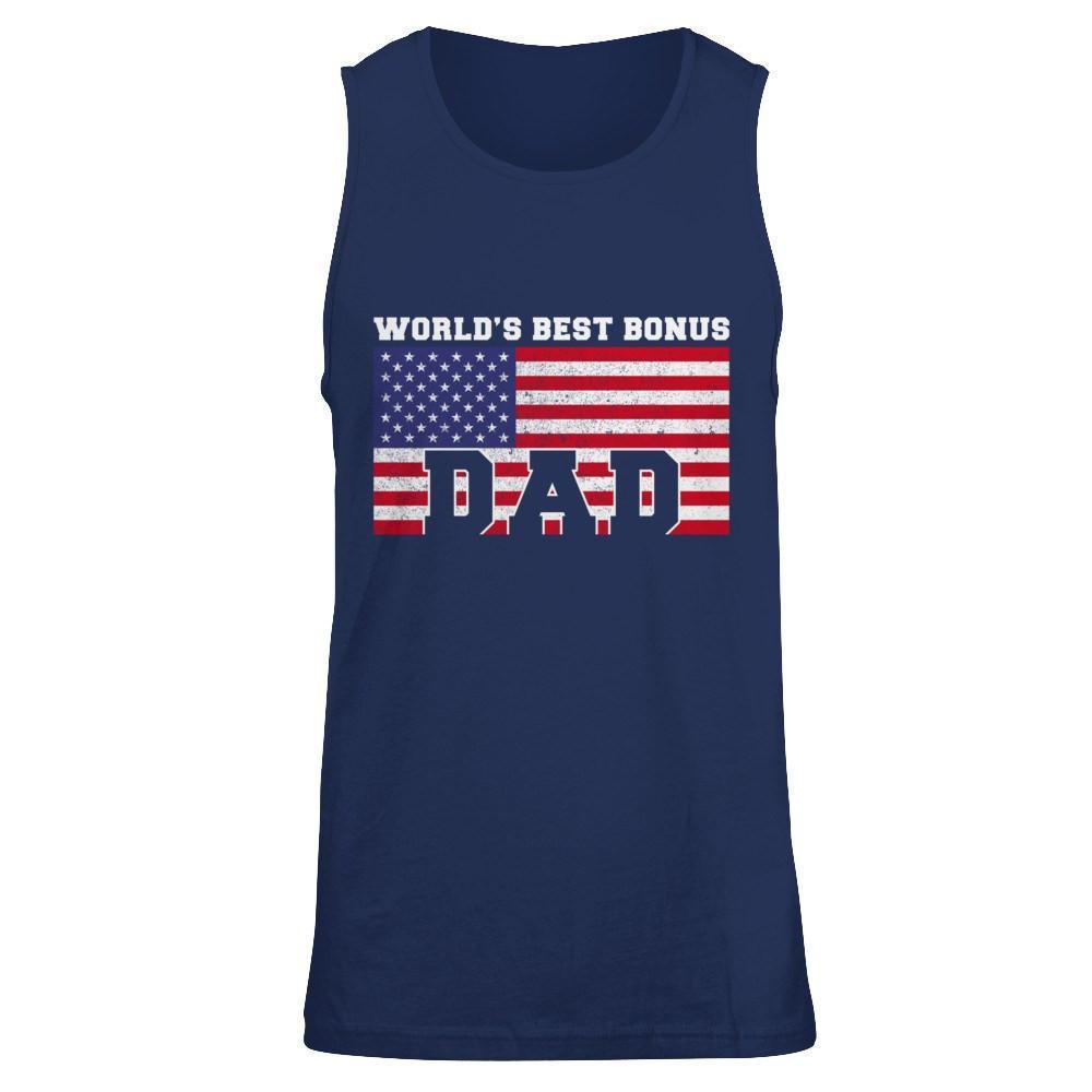 Worlds Best Bonus Dad Stepdad-T-Shirt & Hoodie-Unisex Tank-Navy