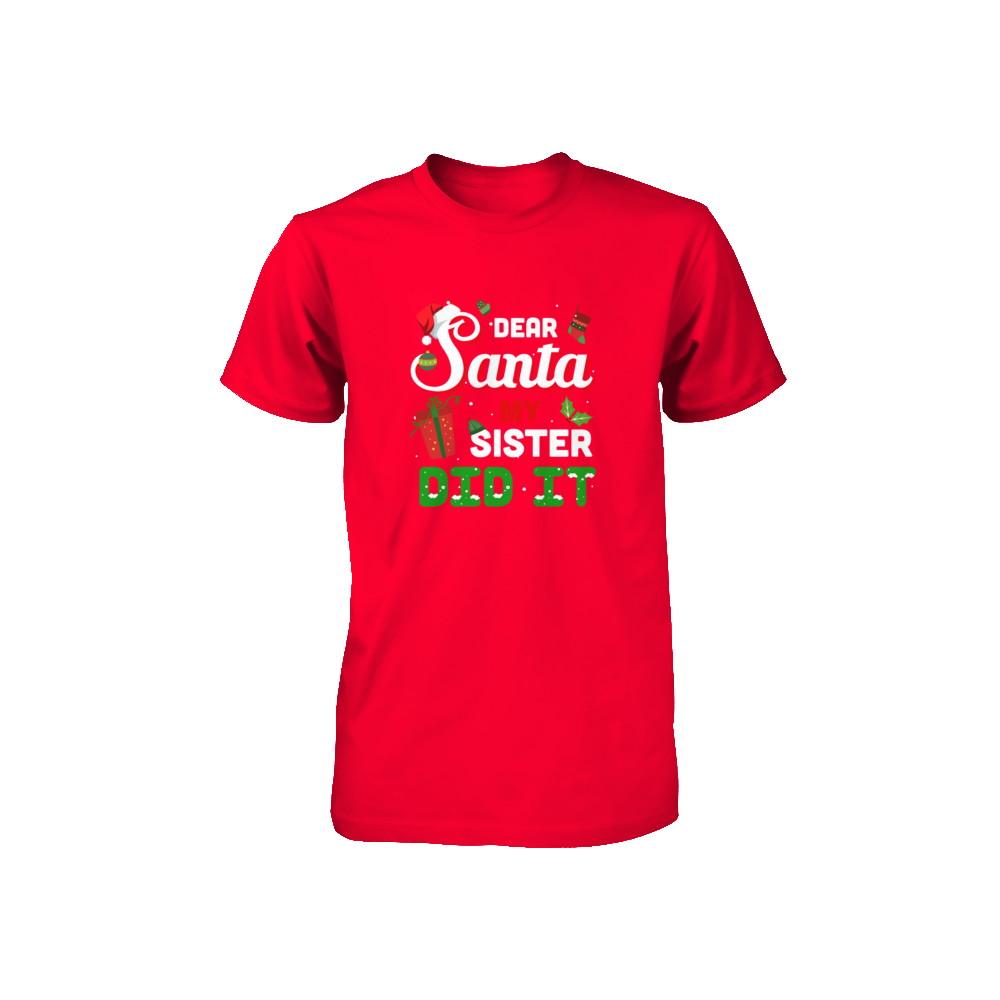 Dear Santa My Sister Did It Christmas Brother Youth-T-Shirt & Sweatshirt-Youth T-Shirt-Red