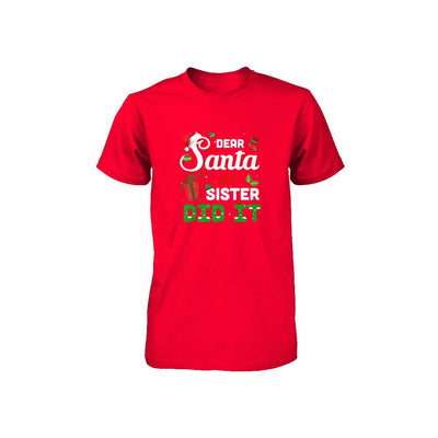 Dear Santa My Sister Did It Christmas Brother Youth-T-Shirt & Sweatshirt-Youth T-Shirt-Red