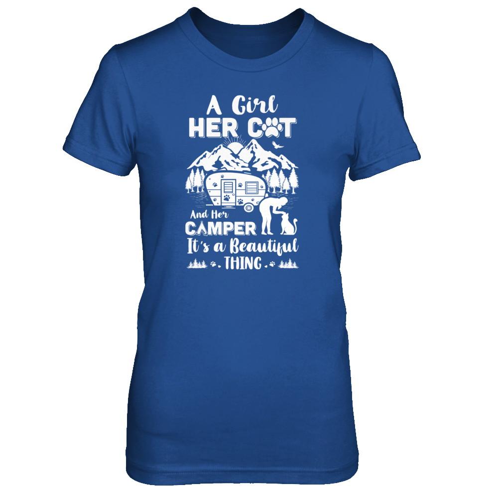 A Girl Her Cat And Her Camper It's A Beautiful Thing Camping-T-Shirt & Tank Top-Women's T-Shirt-Royal